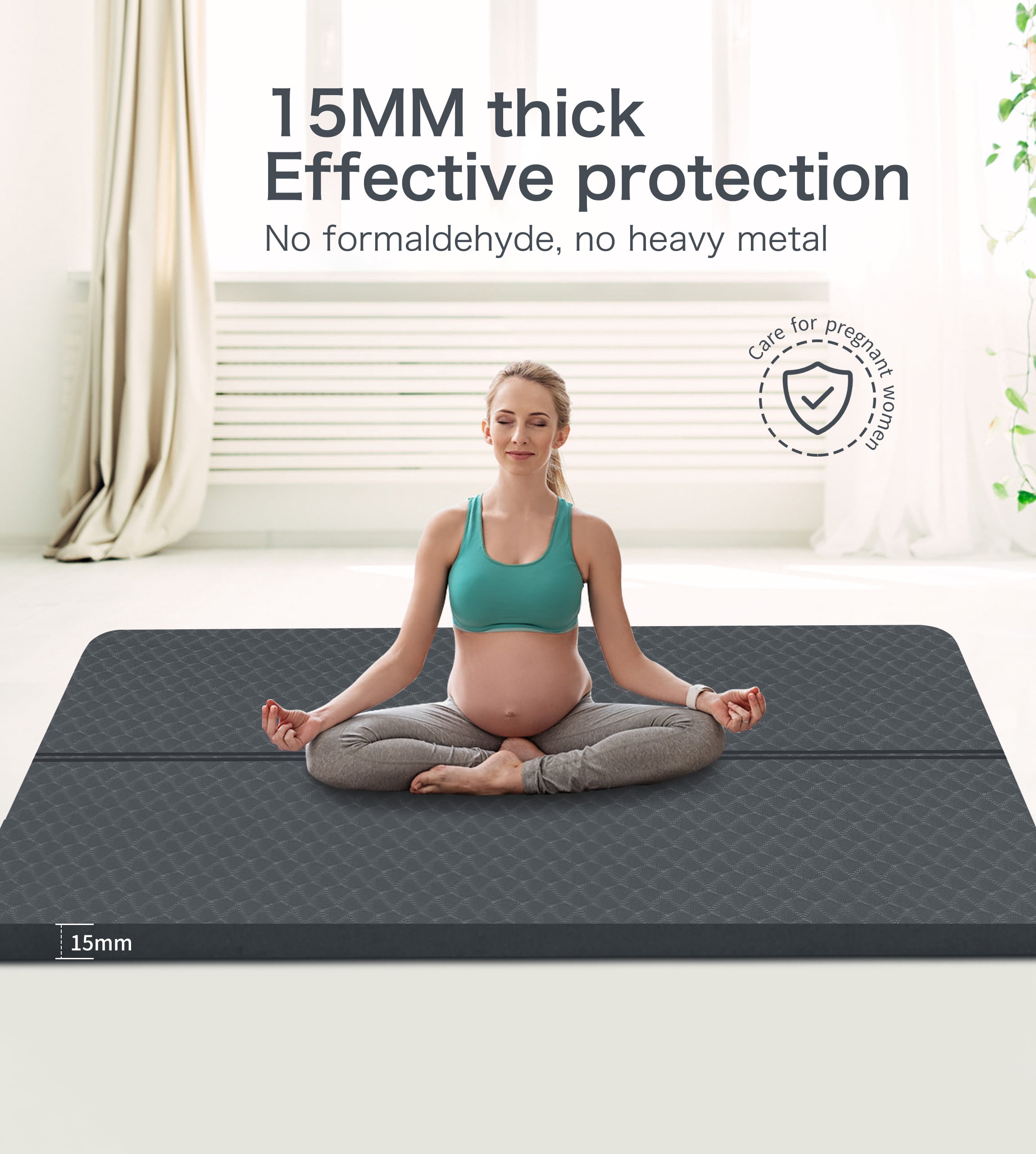 Extra Thickened 15mm Exercise Mat (72" x 32") for Men & Women Non Slip with High Density Large Shock Absorber Pad for Home Gym Travel & Floor Outside Fitness in Grey