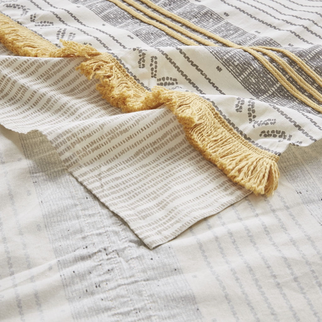 MAYEERTY Cotton Stripe Printed Shower Curtain with Tassel，Bathroom Shower Curtains