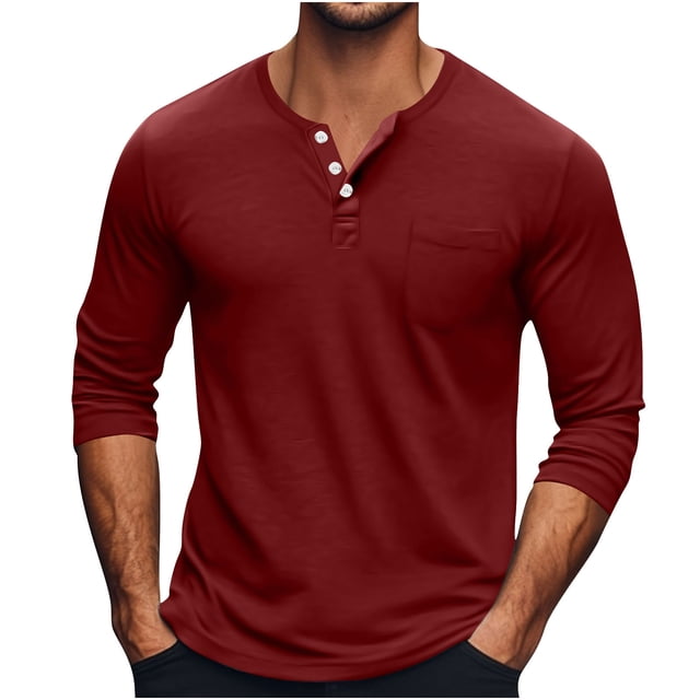 Npasoilc Tops for Men Men's Breathable Solid Color Long Sleeves Round Neck Shirt