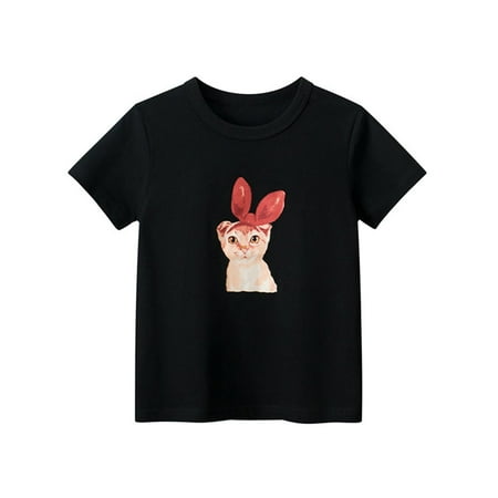 

Toddlers Girls Baby Short Sleeve T-Shirts Cotton Tees Casual Cat Pattern Design Crewneck Summer Top Clothes Child Clothing Streetwear Kids Dailywear Outwear