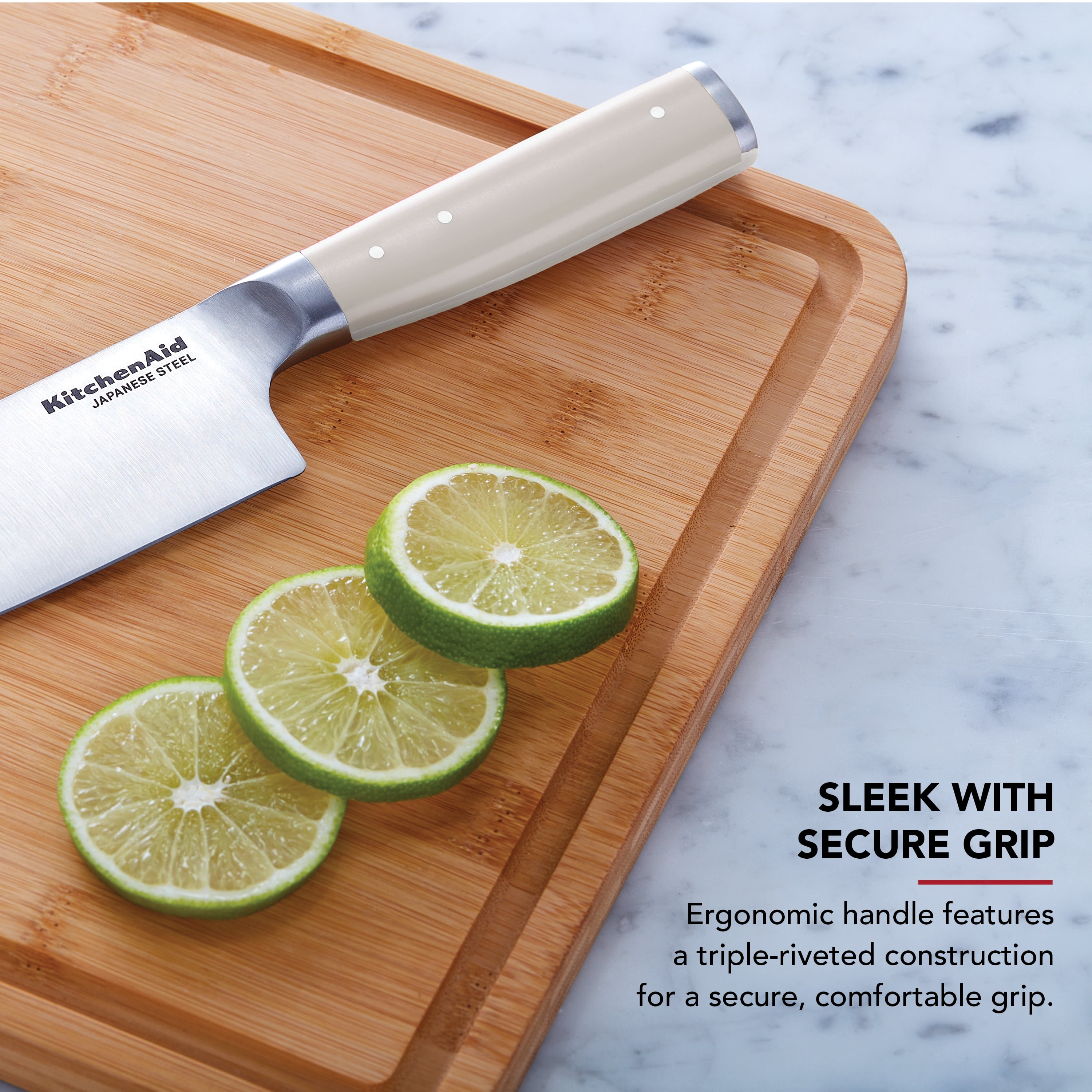 KitchenAid Gourmet Forged Chef Knife with Custom-Fit Blade Cover, 8-inch, Sharp Kitchen Knife, High-Carbon Japanese Stainless Steel Blade, Milkshake