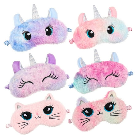 HEQUSIGNS 6Pcs Plush Kids Sleep Mask, Unicorn Sleeping Eye Mask, Soft Blindfold Eye Cover for Girls Boys, Sleeping Eye Shade for Travel Nap Sleep Lunch Break Overnight Party
