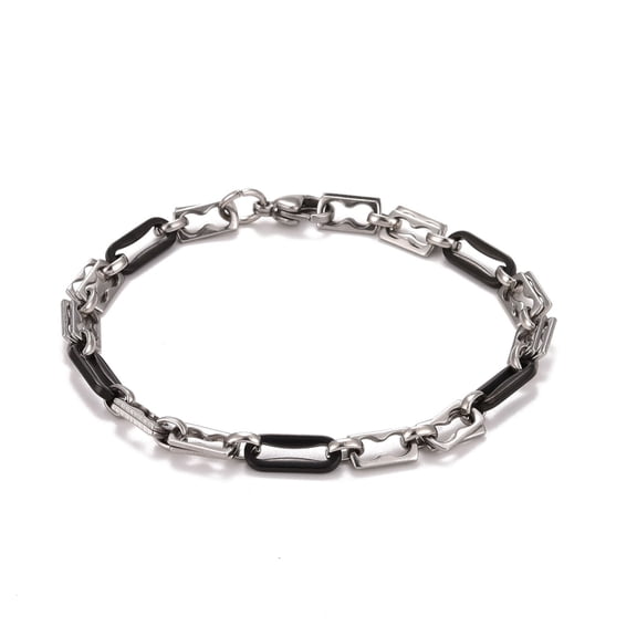 201 Stainless Steel Oval Link Chain Bracelets 304 Stainless Steel Clasps Two Tone Highly Sturdy Bracelet for Men Women Electrophoresis Black Stainless Steel Color 8-1/2 inch(21.7cm)