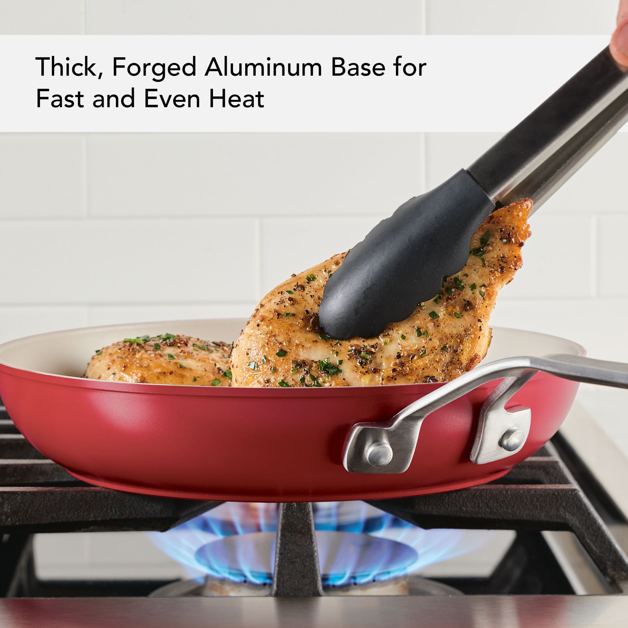 KitchenAid Ceramic Forged 10 Inch Nonstick Frying Pan, Dishwasher Safe and Oven Safe to 500°F, Empire Red