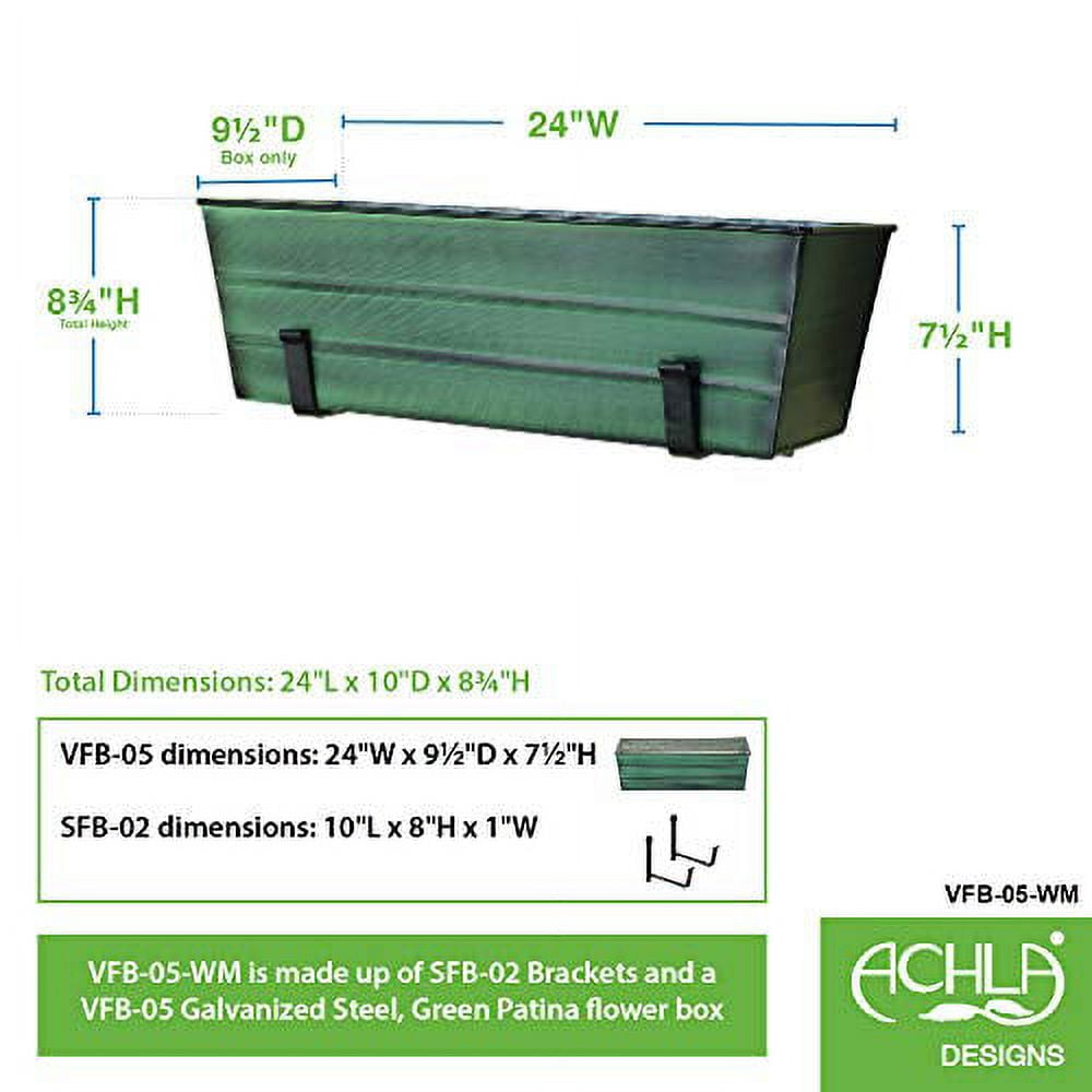 Achla VFB-05-WM Flower Box with Wall Brackets, Green - Medium