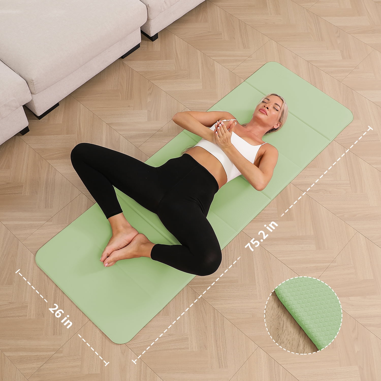 Frach Foldable Yoga Mat, Workout Exercise Mat,Eco TPE 0.4 Inch Thick for Home and Travel,Instant Fold No Curling 75"x26"(Green)