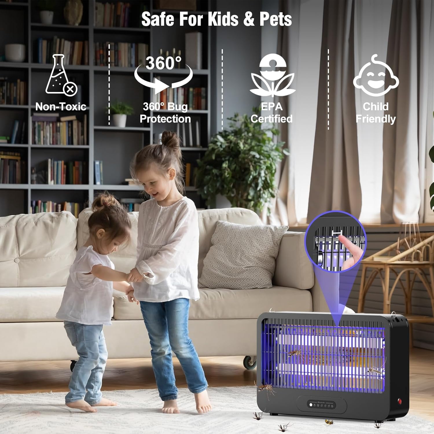 Electric Bug Zapper Indoor, Mosquito Zapper with 3500V Powerful Dual Grid & Remote, Fly Zapper Fly Trap Insect Killer for Patio Yard Home Kitchen Camping - Including 2 Replacement Bulbs (Grey)