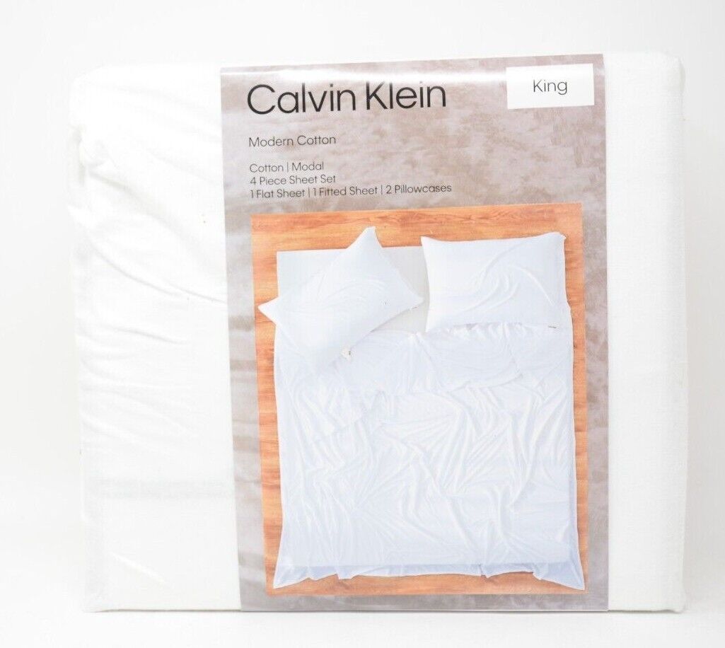 Calvin Klein 4 Pc Modal Cotton Jersey King Sheet Set White