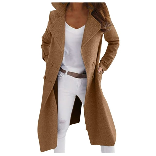 Veste Femme Hiver Mode Femme Manches Longues Laine Col Rabattu Couleur Unie Veste Longue Manteau Hiver Veste Femme Manches Longues pour Femme Manteau Long pour Femme