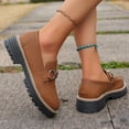 thumbnail image 7 of Womens Lug Sole Platform Mid Chunky Heel Loafers Classic Round Toe Slip On Office Uniform Oxfords Shoes with Metal Chain Brown Women Sandal, 7 of 7