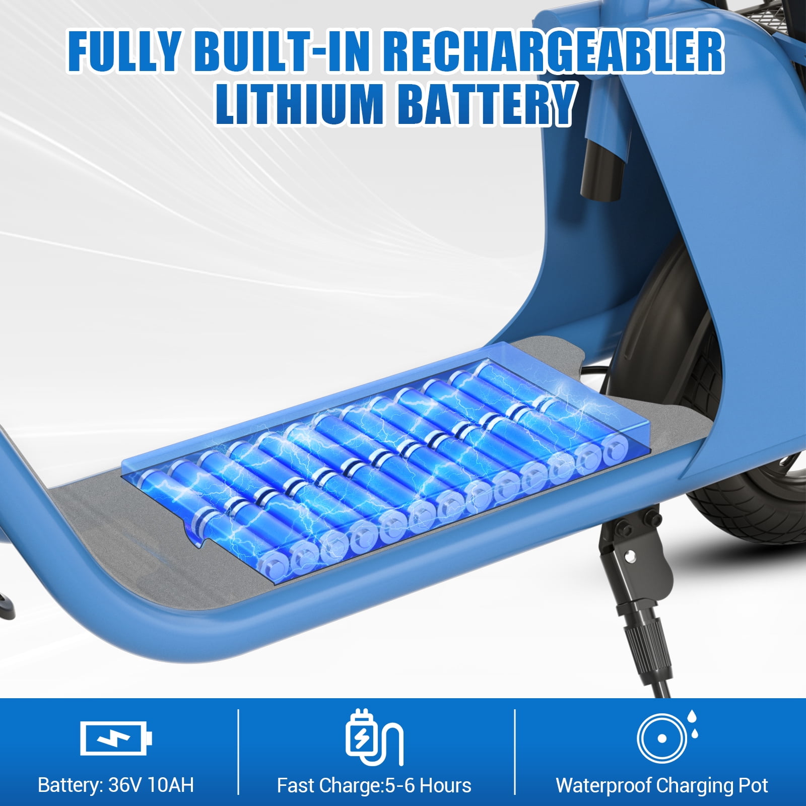 Lohoms Updated 450W Foldable Electric Scooters Bike, Adult Electric Moped Commuter Ebike Biycle Waterproof E-Scooter With Seat Basket 12 in Off-Road Tires,Blue