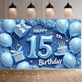 thumbnail image 7 of Blue Theme Happy 15th Birthday Banner Celebration Background for Teen Party Indoor Decoration Event, 7 of 7