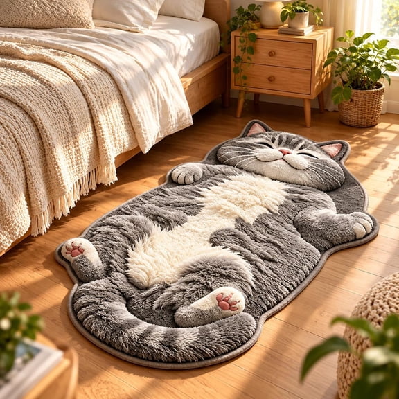 Cozy Cat Rugs, Cozy Sleeping Cat Floor Rug Plush Door Mat for Entryway, Bedside, and Indoor Accent Corners(A,15.7*23.6in)