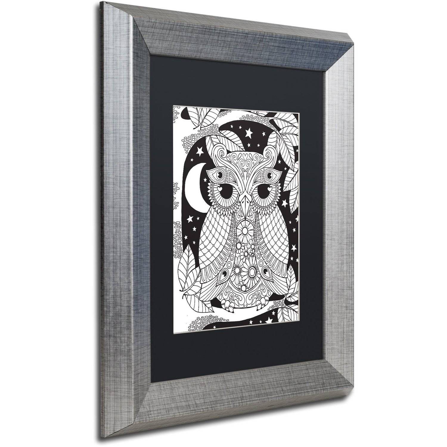 Trademark Fine Art "Owl on a Branch" Canvas Art by Hello Angel, Black Matte, Silver Frame