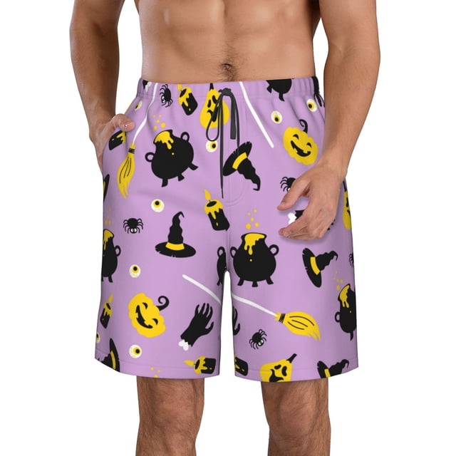 Balery Cute Halloween Traje de Baño Estilo Hawaiano para Hombre, Shorts de Secado Rápido con Bolsillos-Large