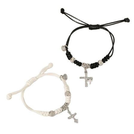 SIEYIO 2pcs Crystal Cross Couple Bracelets Magnetic Matching Bangle Braided Jewelry
