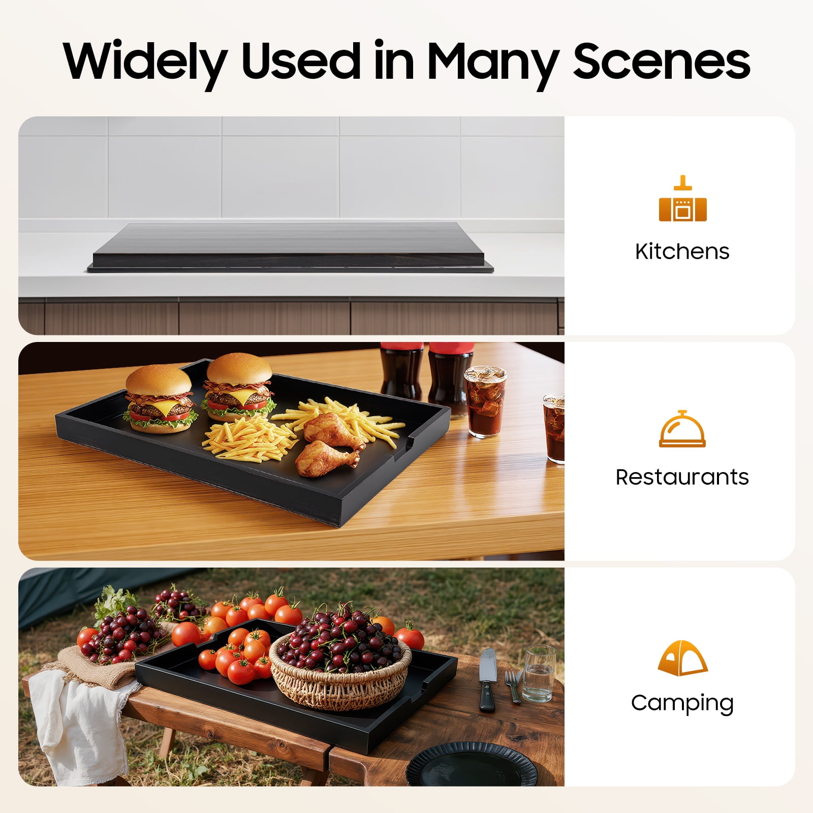 Peakora Wood Stove Top Cover Multifunctional Noodle Board Stove Covers with Built-In Handles Durable Extra Thick Pine Wood Handmade Cookware 29.5*22*2.5in Ebony Color