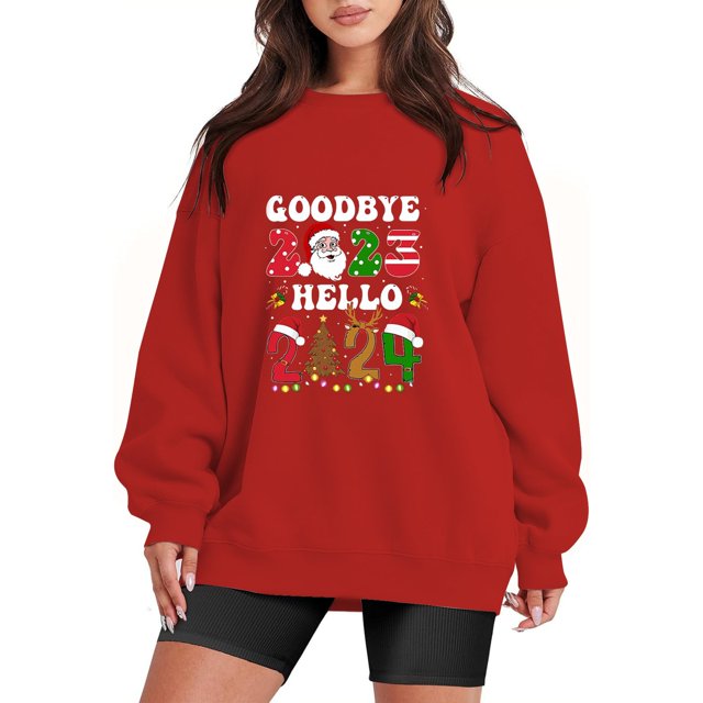 Gibobby Sudaderas de moda Navidad Mujer Casual Y 2 K Manga Larga Impreso Sudadera Suelta Sin Capucha Cuello Rojoondo Sudadera Blusa (Rojo, XL)