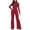 Red, variant on qolati Women's 2023 Long Sleeve Jumpsuit Casual High Waist Wide Leg Side Slit Long Romper Solid Color Bodycon Work Outfits
