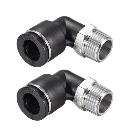 Push to Connect Tube Fitting Male Elbow 12mm Tube OD x 3/8 NPT Thread Pneumatic Air Push Fit Lock Fitting 2pcs