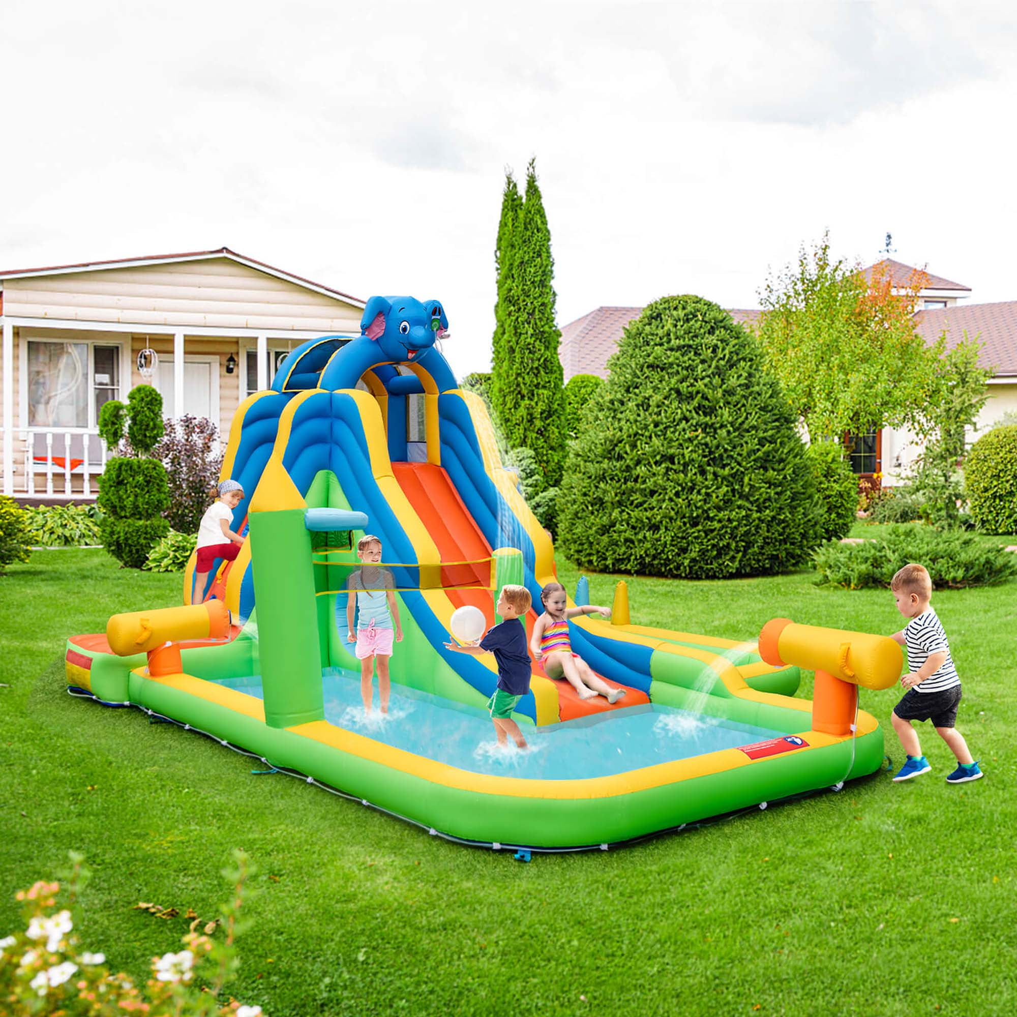 Costway Inflatable Water Slide Giant Splash Pool for Kids Backyard Fun without Blower