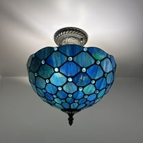 Tiffany Ceiling Lights Fixture 12"W*12"D*12"H Blue Stained Glass Crystal Glass 12-Light