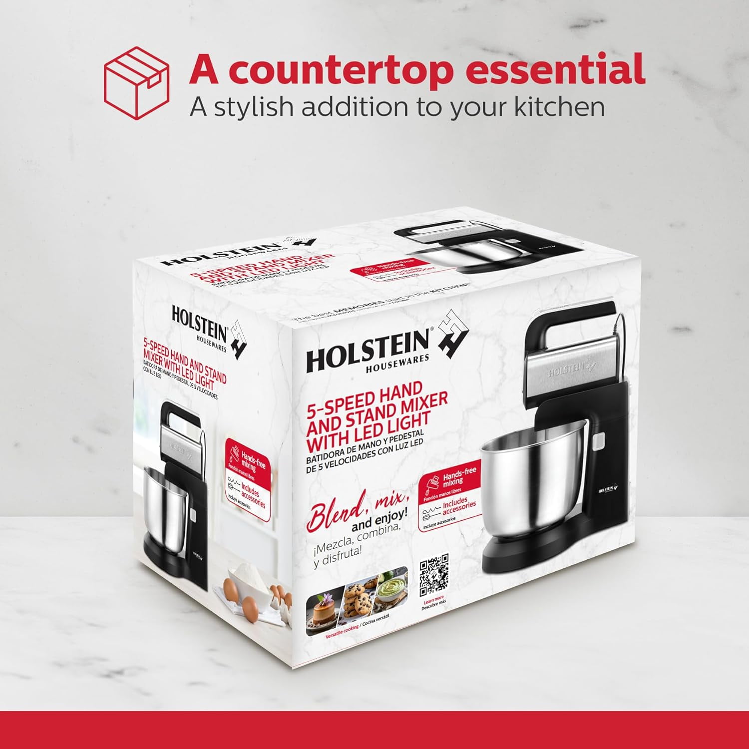 5-Speed Hand and Stand Mixer with LED Light for Baking Whipping