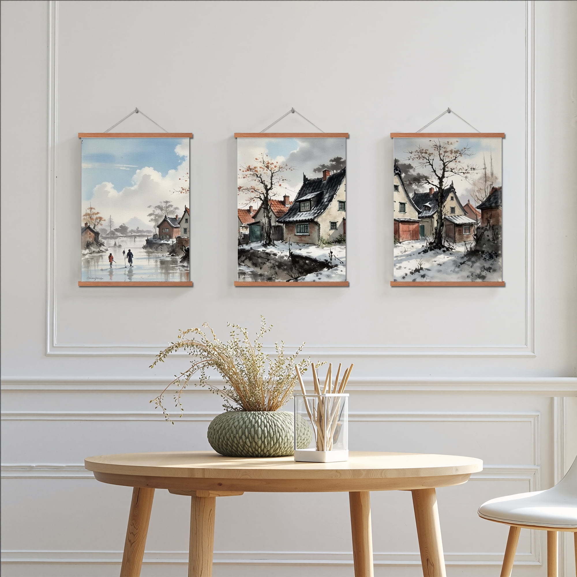 MAYEERTY Modern Abstract Wall Art Painting, Living Room Decor, Brown Hanging Rod Frame, 23.6"x15.8"