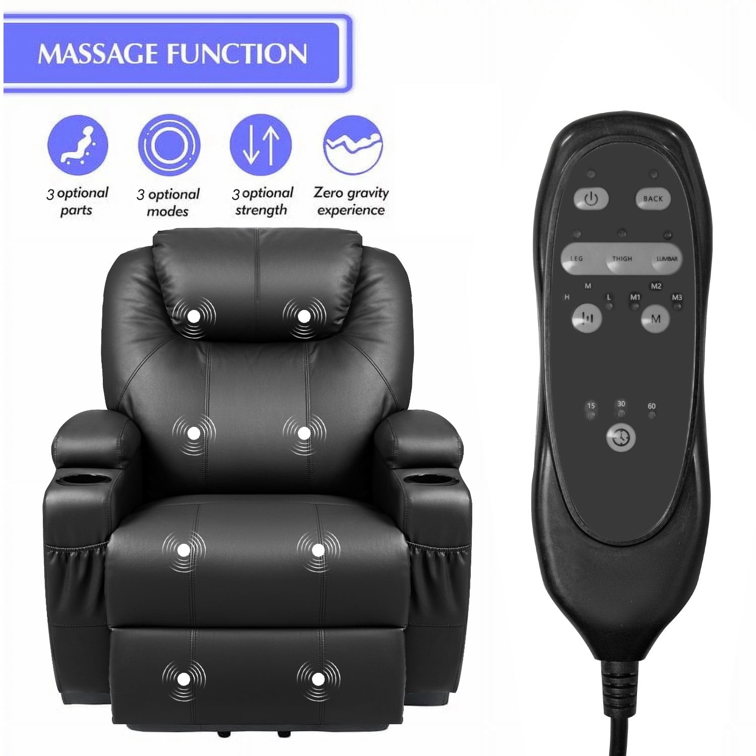 Homall  Swivel Rocking Recliner Chair Massage PU Leather 360 Swivel Rocker Recliner Living Room Chair Home Theater Seating ,Pu Leather Black