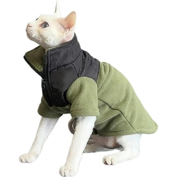 HQREA Sphynx Cat Winter Coat Clothes, Hairless Cat Jacket with Zipper for Cold Weather