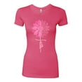 thumbnail image 2 of Wild Bobby, Faith Pink Ribbon Sunflower, Breast Cancer Awareness, Women Slim Fit Junior Tee, Hot Pink, Medium, 2 of 5