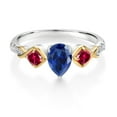 thumbnail image 2 of Gem Stone King 1.35 Ct Blue Created Sapphire Red Created Ruby 925 Silver and 10K Yellow Gold Ring (Size 7), 2 of 3