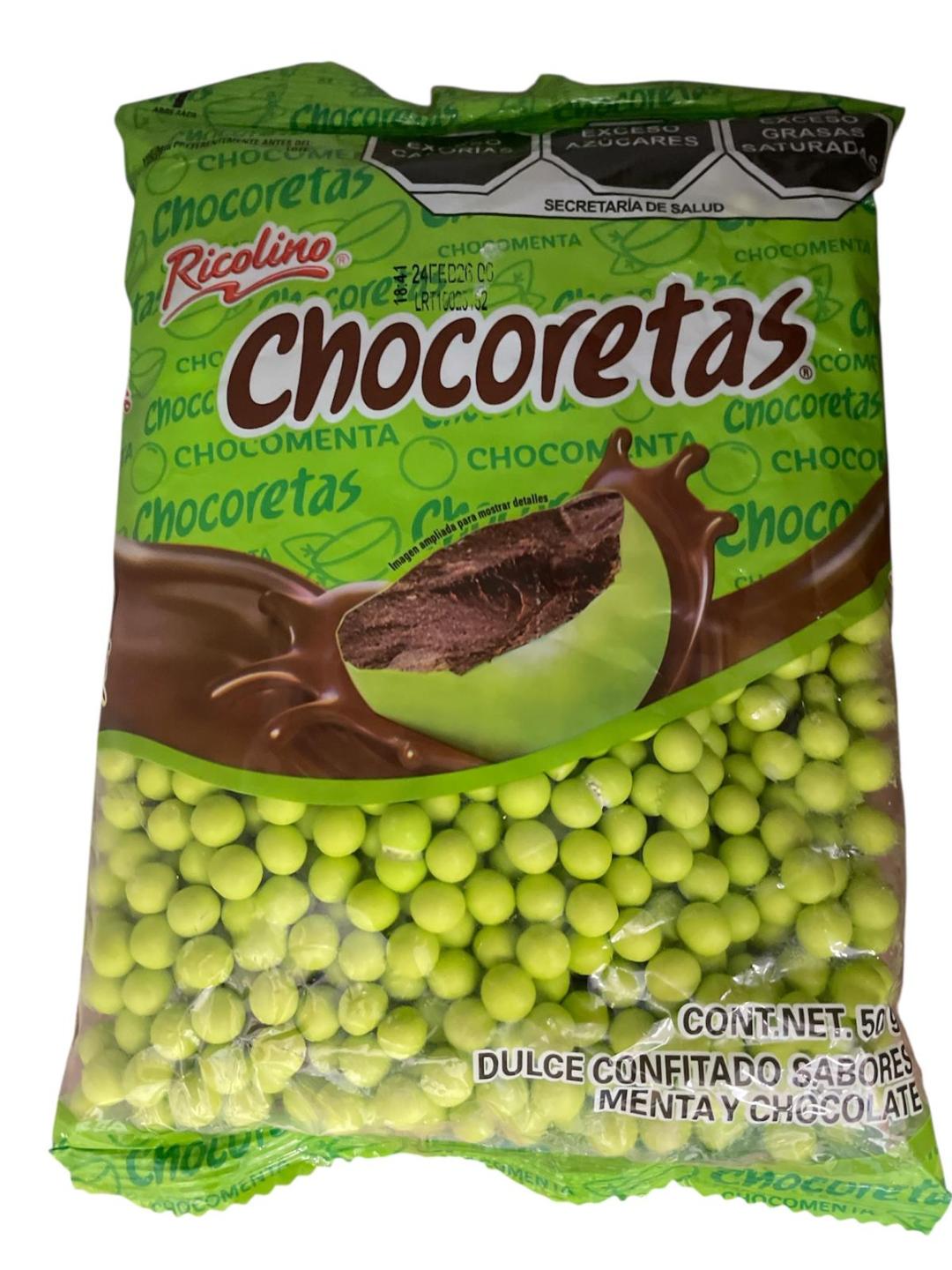 Ricolino Chocoretas- Dulce Confitado Sabores Mentay Chocolate ( A classic Mexican mint chocolate candy)