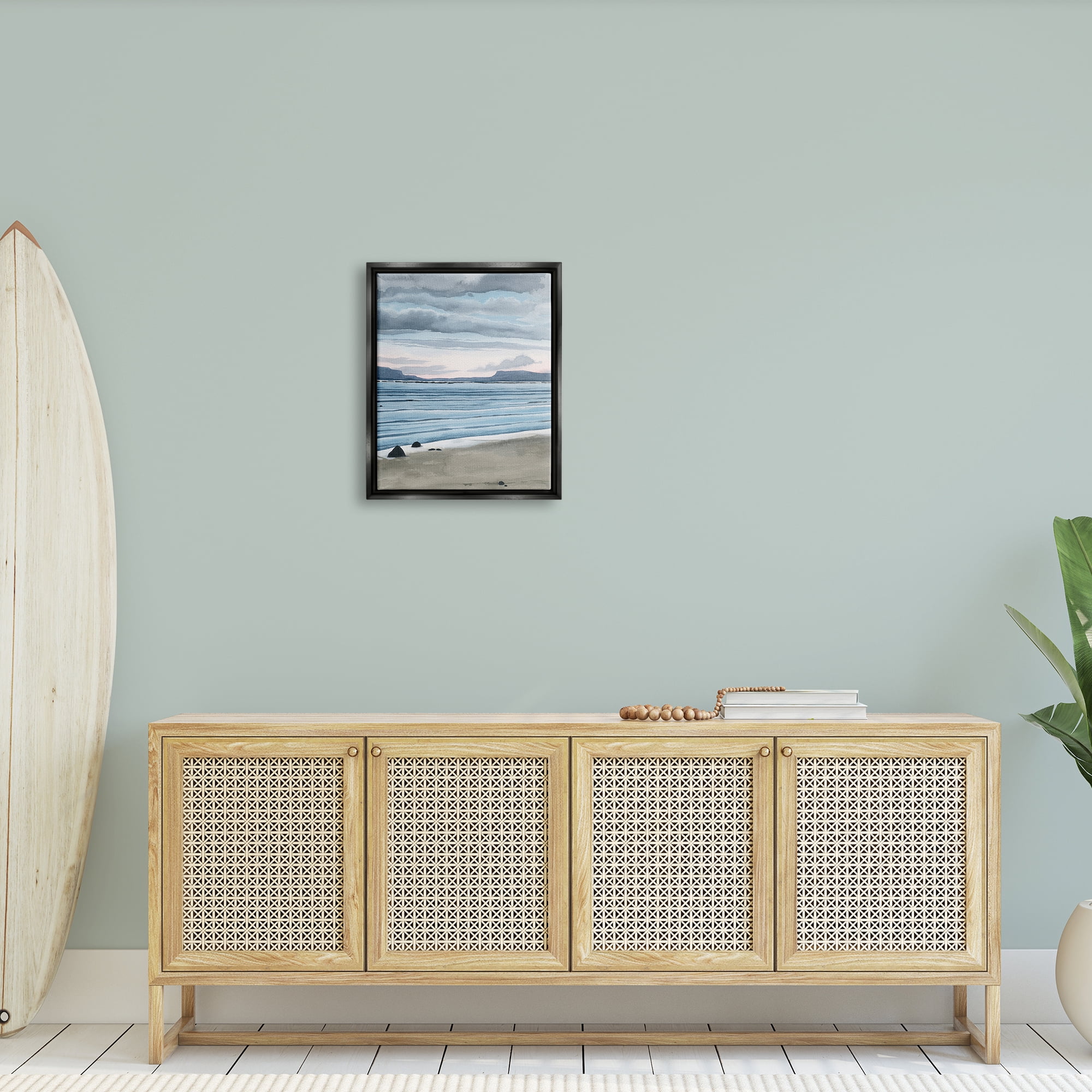 Stupell Calming Coastal Shore Ripples Landscape Painting Black Floater Framed Art Print Wall Art