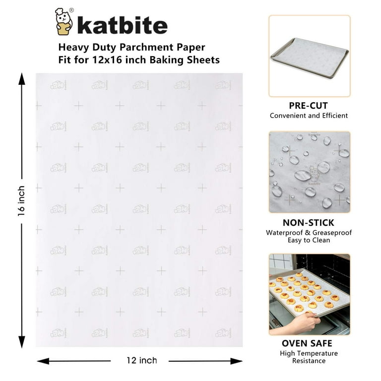Katbite 200Pcs White Parchment Paper Sheets 12x16IN, Pre-Cut Heavy Duty  Parchment Baking Paper for Air Fryer, Baking Cookie Pans, Oven