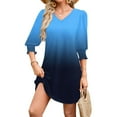thumbnail image 5 of Qulqfy 3/4 Sleeve Womens Dresses Mini Blue Casual Short V Neck Tunic Dresses Womens Fall Dresses 2025 XL, 5 of 7