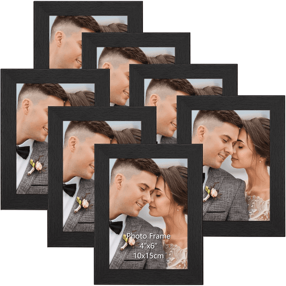 4x6 Picture Frame Set of 7, 4 by 6 Photo Frames for Wall and Tabletop Display, Black