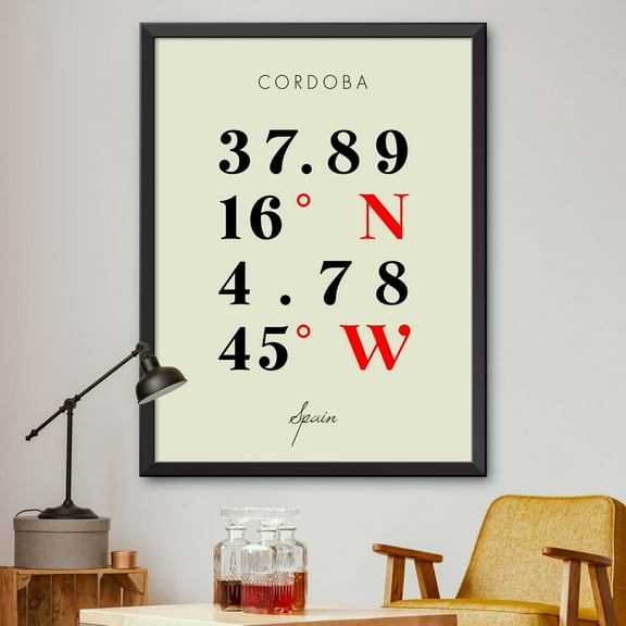 Map of Cordoba, Spain, Multiline Coordinates Colored (8x10)