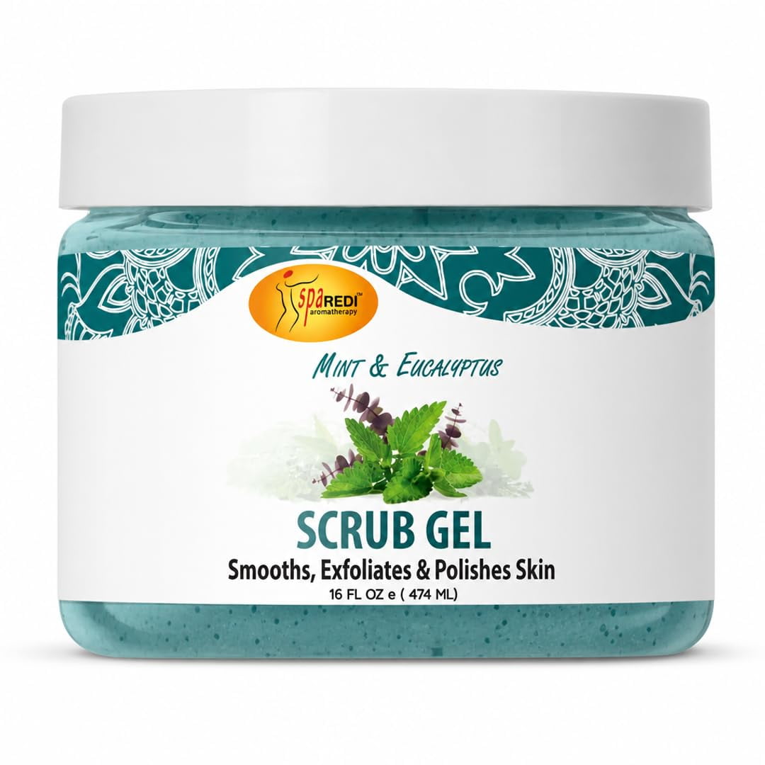 SPA REDI – Exfoliating Scrub Pumice Gel, Mint and Eucalyptus, 16 oz - Manicure, Pedicure and Body Exfoliator Infused with Hyaluronic Acid, Amino Acids, Panthenol and Comfrey Extract
