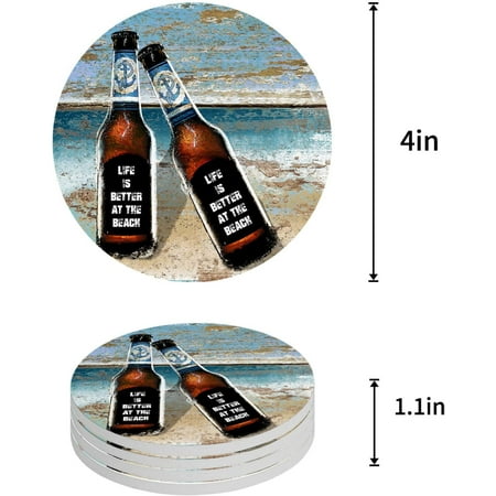 

ZHANZZK Summer Theme on Wooden Board Set of 8 Round Coaster for Drinks Absorbent Ceramic Stone Coasters Cup Mat with Cork Base for Home Kitchen Room Coffee Table Bar Decor