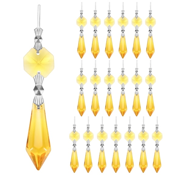Uxcell 10-Pack Crystals Prisms Glass Tip Beads, 75mm Replacement Chandelier Teardrop Icicle Drops Hanging Pendants [Golden Yellow]