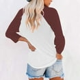 thumbnail image 6 of Delayuji Women Long Sleeve Round Neck Top Solid Color Color Matching Fashion Sleeves Casual T Shirt Brown L Polyester,Spandex Short Sleeve Shirts for Women, 6 of 7