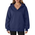 thumbnail image 6 of Womens Oversized Hoodies V Neck Sweatshirts Long Sleeve Pullover Loose Clothes 2025 Fall Trendy Tops Navy 2XL, 6 of 7