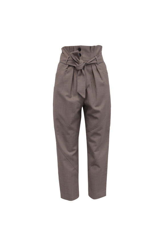 Pre-Owned Iro High-Rise Belted Carrot Pants in Brown Wool
