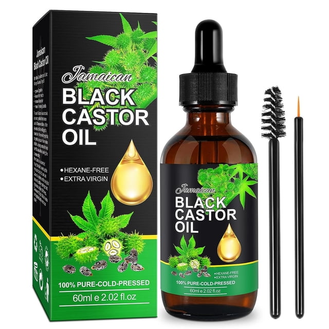 Aceite de ricino negro jamaicano, aceite de ricino orgánico, aceite de ricino negro frío orgánico para la piel del cabello corporal, aceite de masaje, nutritivo para el cabello 60 ml