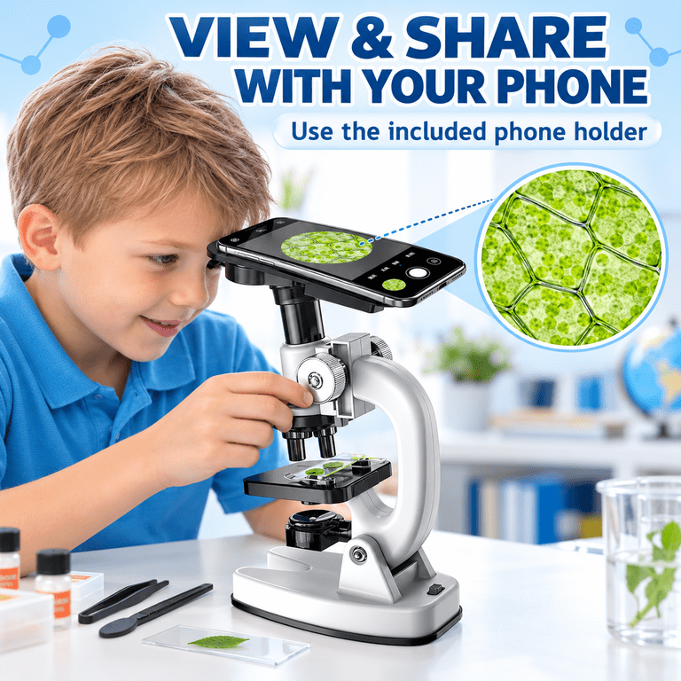 WEFONE Compound Microscope Set With Phone Holder, 200X-1200X photo 6