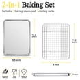 thumbnail image 2 of Walchoic Baking Pan with Rack Set(2 Pans + 2 Racks), 12.5” x 9.7” Stainless Steel Cookies Sheet Baking Tray Pan with Grid Rack, Large Toaster Oven with Wire Cooling Rack, Dishwasher Safe, 2 of 7