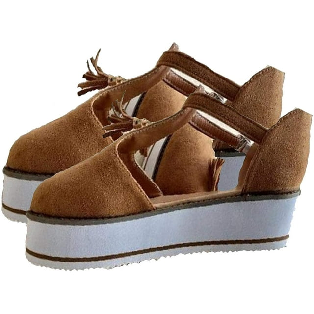 Sandales, Femmes Simples Antidérapantes Bout Fermé Boucle à Franges Sandales Plateforme Chaussures