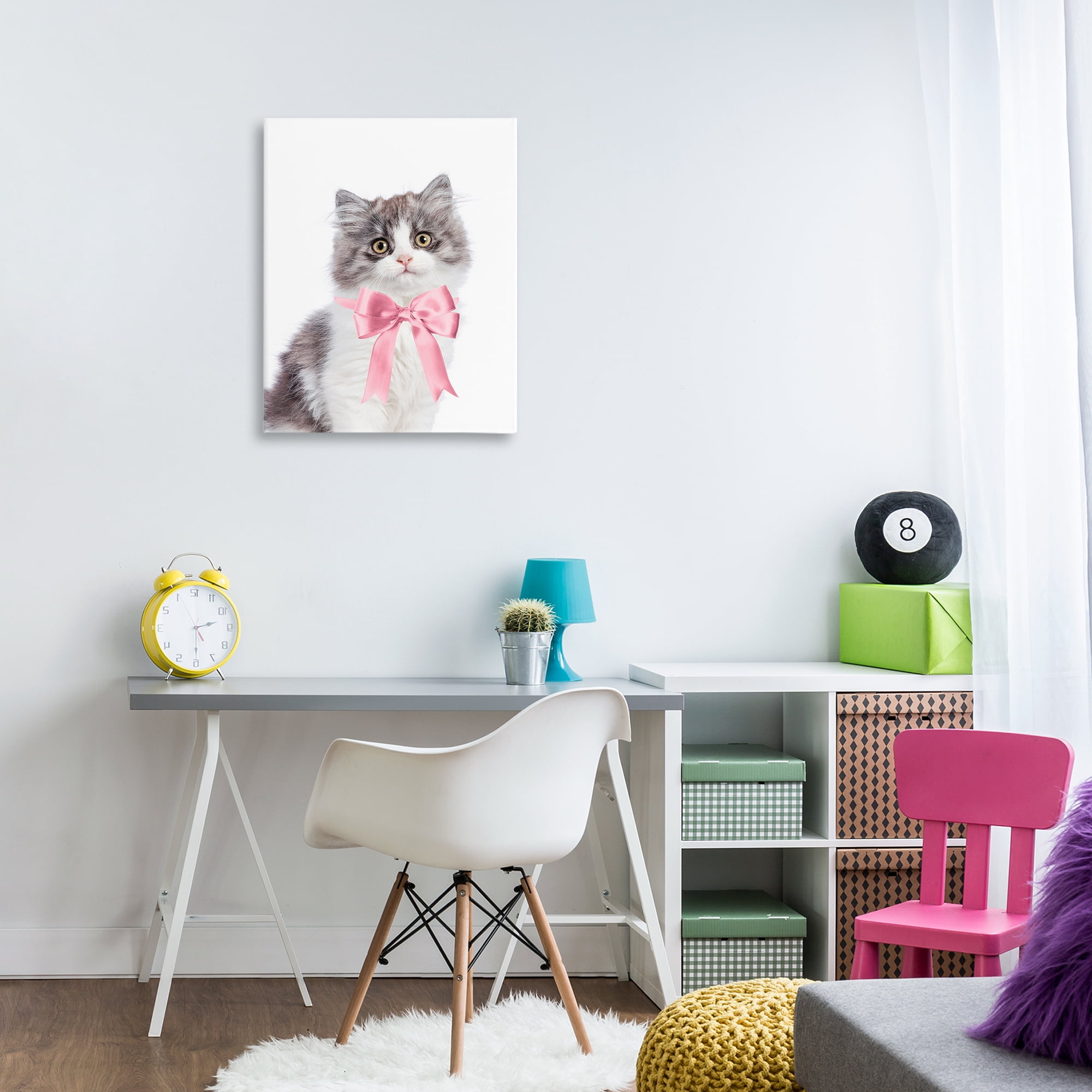 Stupell Industries Kitten with Pink Bow Animals Painting Wrapped Canvas Art Print Wall Art, 24 x 30