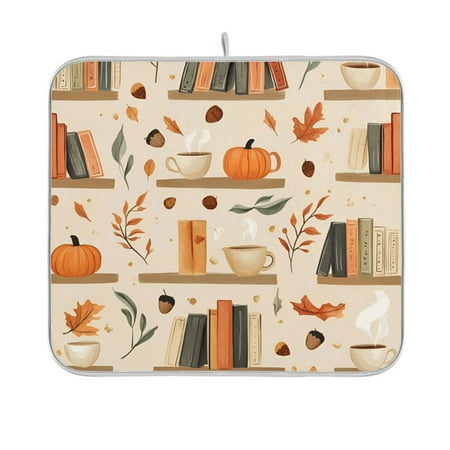 

Yayeee Dish Drying Mat for Kitchen Counter 16 x18 Microfiber Absorbent Pad Fall Book Shelf